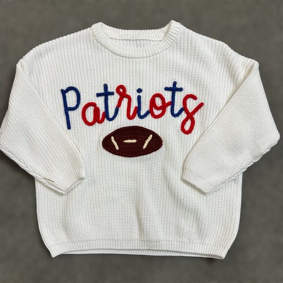New England Patriots Sweater 4T Girls Yarn Embroidered NFL Football Knit Cotton - Picture 1 of 9